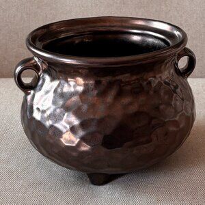 Vintage McCoy Hammered Bronze Luster Ceramic Cauldron / Planter